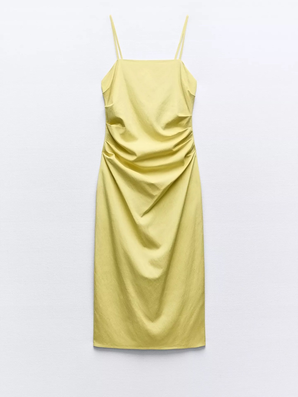 Zara Lemon Yellow Spaghetti-Strap Midi Dress